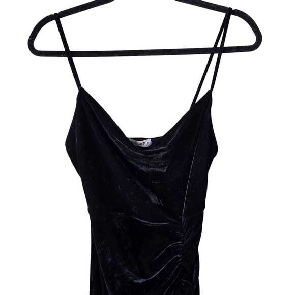 Sleeveless High Slit Velvet Maxi Dress Size M Black Bodycon Made USA Pleated - Picture 2 of 9